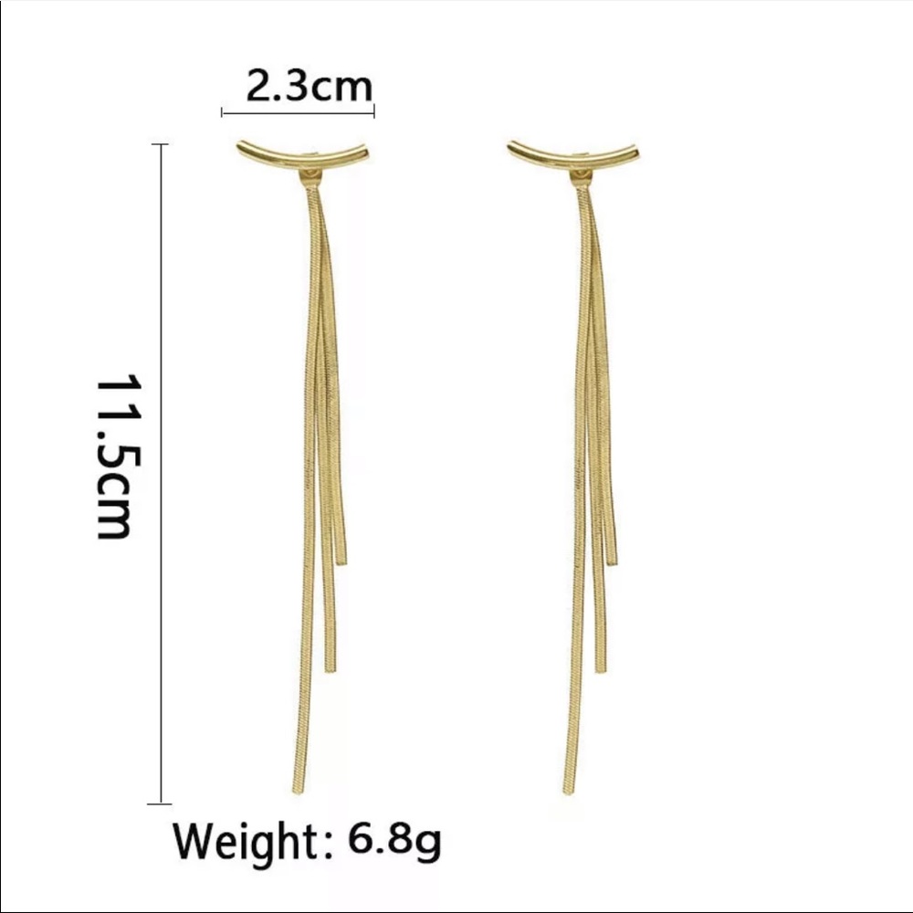 NEW 18K ROSE GOLD EARRINGS LONG TASSEL ARC EARRINGS - Picture 5 of 6
